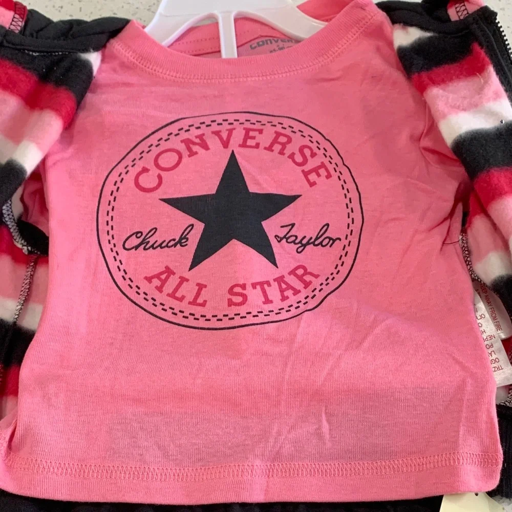 Converse Pink Black White Striped Hoodie Set